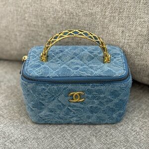 Denim Quilted Bag with Gold Accents
